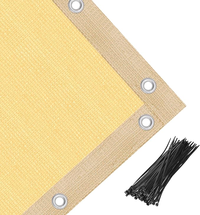 Amagenix 90% Shade Fabric 12'X 24' Sand Sun Shade Cloth with Grommets for Pergola Replacement Shade Cover Canopy, Heavy Duty, Cable Zip Ties Included (We Customized)