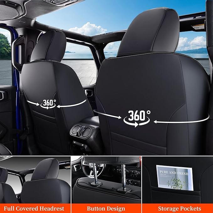 Coverado Seat Covers Full set for Jeep Wrangler, Waterproof Car Seat Covers for Truck Automotive Seat Covers Custom Fit for 2013-2017 Jeep Wrangler JK 2-Door, Full Coverage Wrangler Seat Covers(Black)