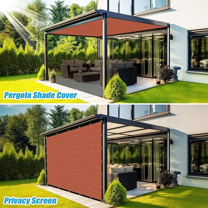 Amagenix 90% Pergola Shade Cover 9' X 14' Sun Shade Cloth with Grommets for Outdoor Garden Patio Porch, Commercial Grade 200 GSM - Cable Zip Ties Included (We Customized) GN108, Rust Red