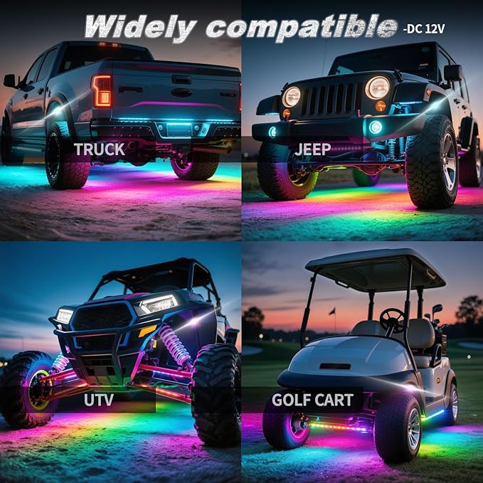16Pods RGB LED Rock Lights for Semi Trucks Pickup Jeep Golf Cart ATV UTV RZR RV Offroad with APP/RF Remote Control, Dynamic Color Changing Underglow Kits Music Mode 12V Waterproof Chasing Underbody