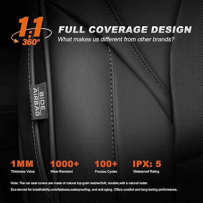 AOMSAZTO Seat Covers for Model 3 2017-2023-Full Set Leather Waterproof Car Seat Covers Airbag-Ready Design Custom Fit for Tesla Model 3(with Armrest & Rear Door Pads Cover)-Black