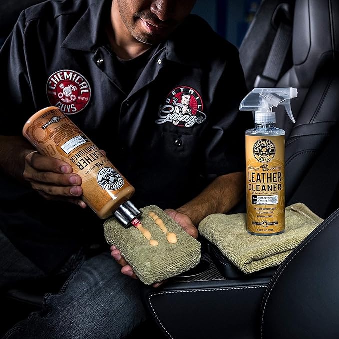 Chemical Guys Complete Leather Cleaner and Conditioner Detailing Kit with Total Interior, for Cars, Home, Office, and More (Works on Natural, Faux Leather and More) 9 Items - HOL412