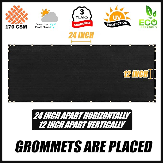 Royal Shade Custom Size 6' x 52' Black Fence Privacy Screen Windscreen Cover Netting Mesh Fabric Cloth - Cable Zip Ties Included (We Make Custom Size)