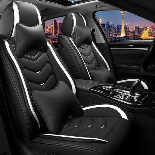 CTDS Car Seat Covers for Chevy Trax 2015-2026, Stylish Sport Seat Cover, Premium Nappa Leather Car Seat Cover. Automobile Seat Covers Sets.(Luxury 2 Seats/Black White)