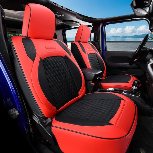 Coverado Seat Covers for Wrangler, Waterproof Leather Car Front Seat Covers, Full Coverage Seat Cushion Covers Protector Custom Fit for Jeep Wrangler JL Seat Covers 2-Door/4-Door 2018-2024 (Red)