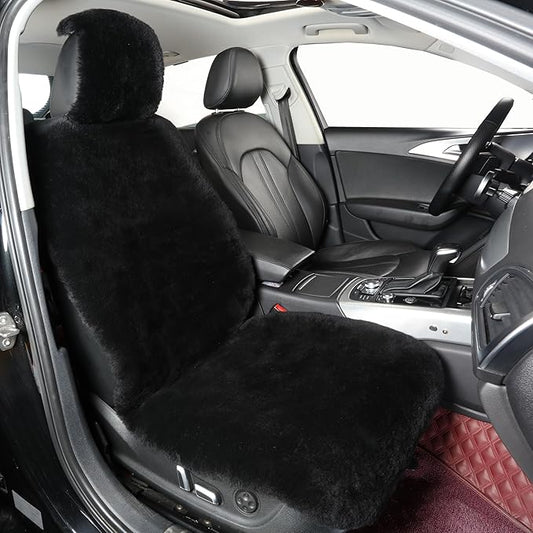 Natural Fur Sheepskin Universal car seat Covers for seat Cushion Auto Accessories (Inky Black, Universal Fit Pack of 2)