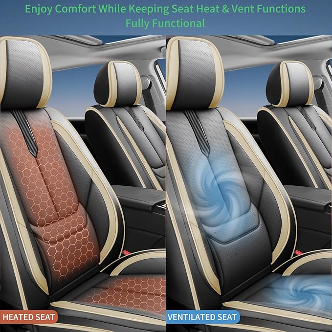 Fit Accord Car Seat Covers for Honda Accord 2003-2024 2025 2026 -Upgraded Premium Waterproof & Breathable Leather,Airbag Compatible,All-Weather Seat Cushion Protector,Full Set,Black-Beige