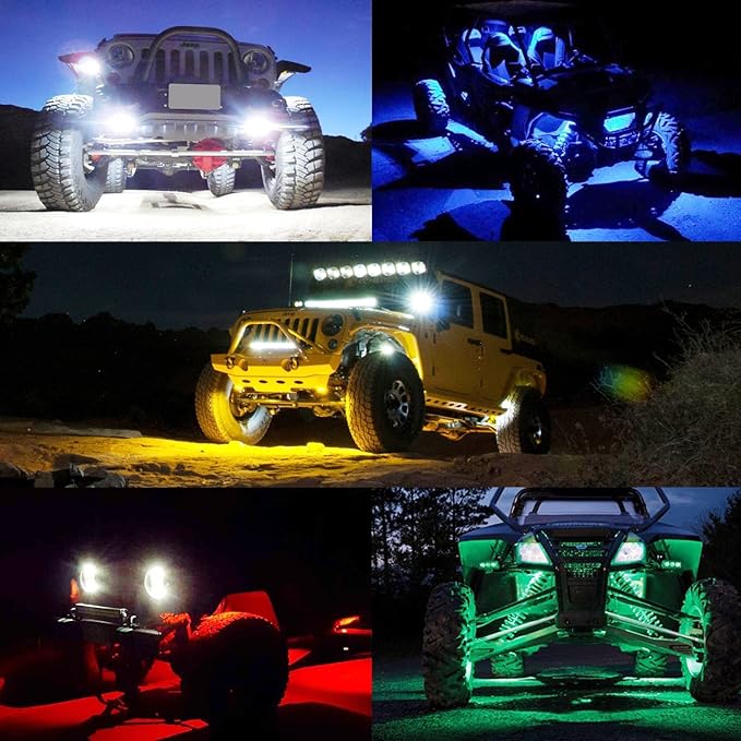 2 Pods LED Rock Lights, Ampper Waterproof LED Neon Underglow Light for Car Truck ATV UTV SUV Offroad Boat Underbody Glow Trail Rig Lamp (Yellow)