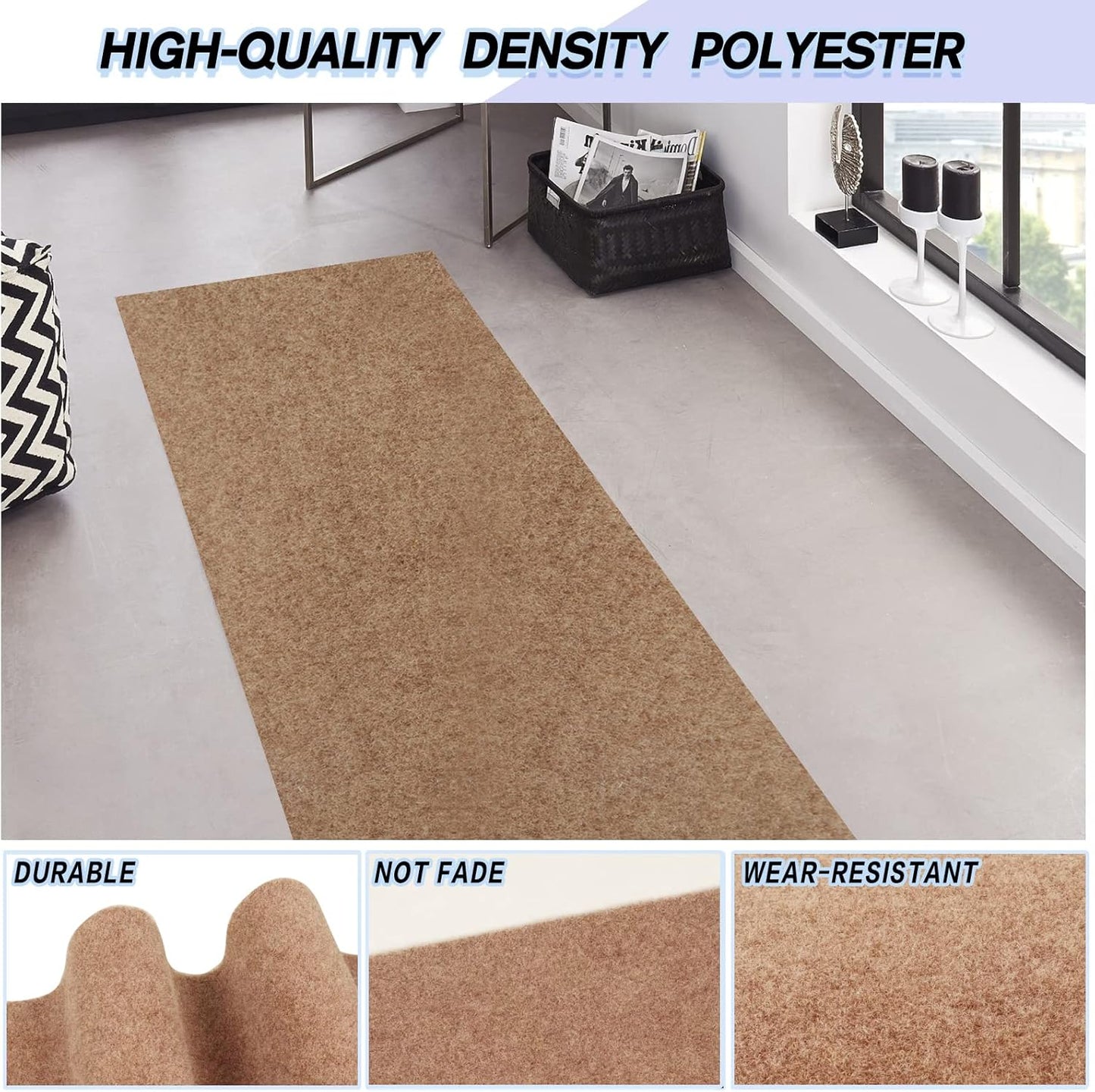 Custom Size Backed Non-Slip Area Rugs Runner, Easy Clean, Waterproof Runner Rugs for Hallway Entryway, Kitchen, Laundry, 3FT x 32FT, Beige