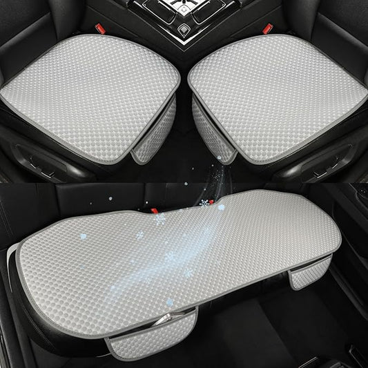 West Llama Car Seat Covers Full Set,Ice Silk Bottom Seat Covers for Cars Include 1 Pair Front Driver Seat Pad Mat and 1 Rear Bench Cover for SUVs,Cars,Sedans(3PC-Gray)