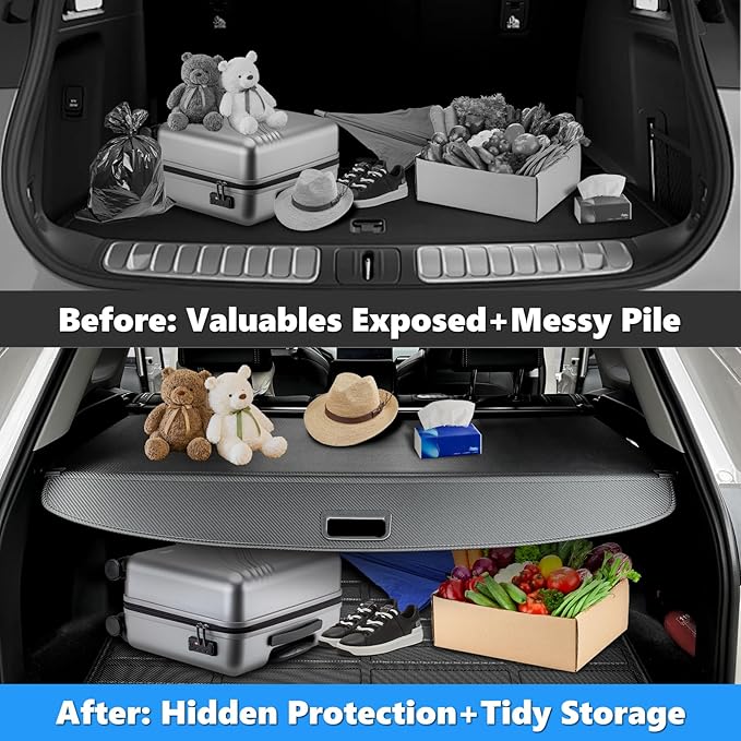 MIALUTY® Cargo Cover for 2021-2026 Ford Bronco 4-Door Soft Hard Top Retractable Trunk Cover Bronco Accessories Anti-Peeping Privacy Screen, Carbon Fiber Texture(Not for Bronco Sport & Bronco 2-Door)