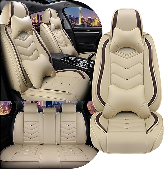 CTDS Car Seat Covers for Chevy Trax 2015-2026, Stylish Sport Seat Cover, Premium Nappa Leather Car Seat Cover. Automobile Seat Covers Sets.(Luxury 5 Seats/Beige)