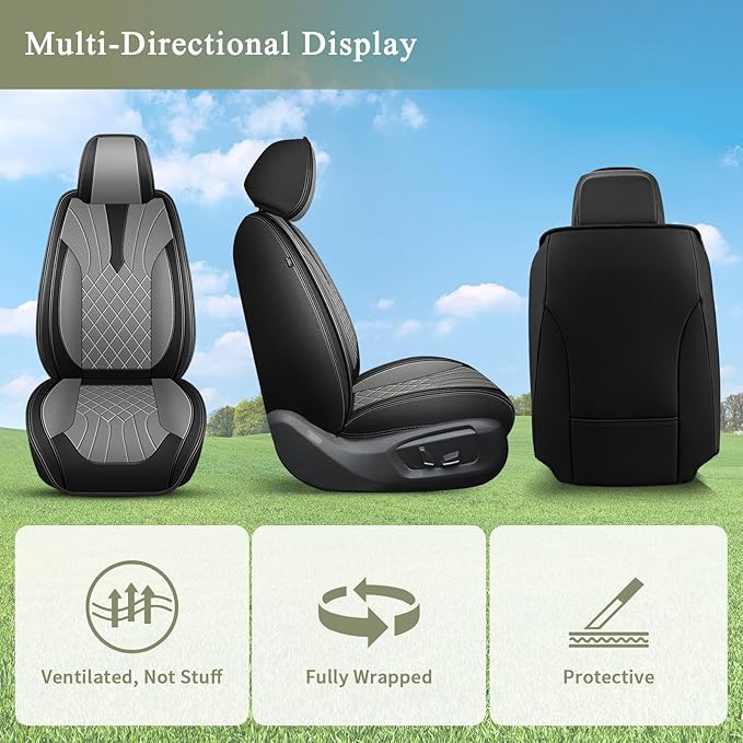 Car Seat Covers Front Pair for Toyota Corolla 2000-2019: Breathable Perforated Leather Seat Cover (Black&Grey)