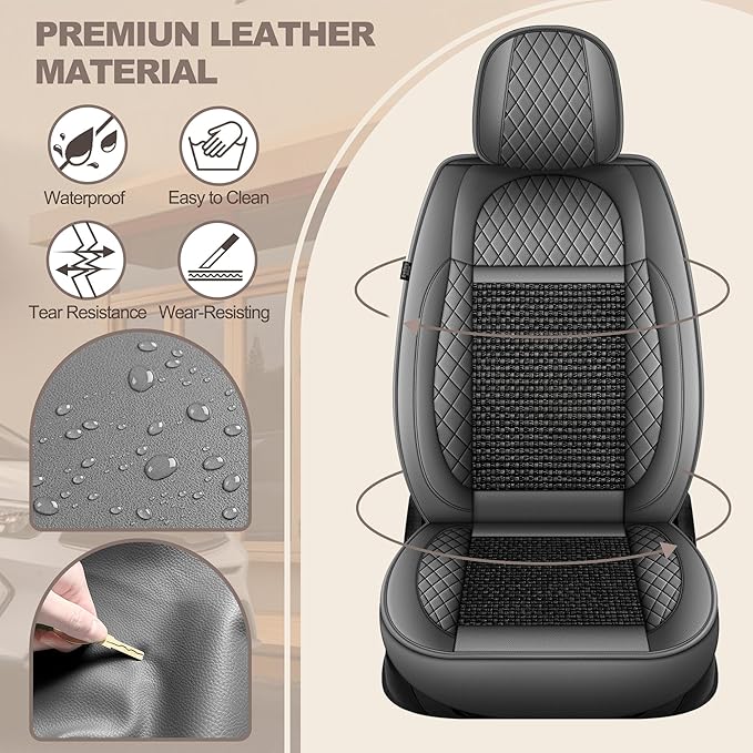 TTX LIGHTING for Nissan Rogue 2009-2026 Car Seat Covers, Breathable Ice Silk & Leather Seat Protector, Cool & Anti-Sweat for Long Driving, Airbag Compatible, 2 Front Seats (Black&Gray)
