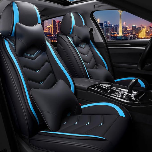 CTDS Car Seat Covers for Chevy Trax 2015-2026, Stylish Sport Seat Cover, Premium Nappa Leather Car Seat Cover. Automobile Seat Covers Sets.(Luxury 2 Seats/Black Blue)