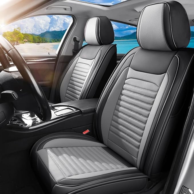 Front Seat Covers Fit for Toyota Tacoma 2001-2026, Truck Seat Covers Front Seats, Breathable Faux Leather Automotive Seat Covers Front Pair Anti-Slip Seat Cover(Black&Gray, Front)