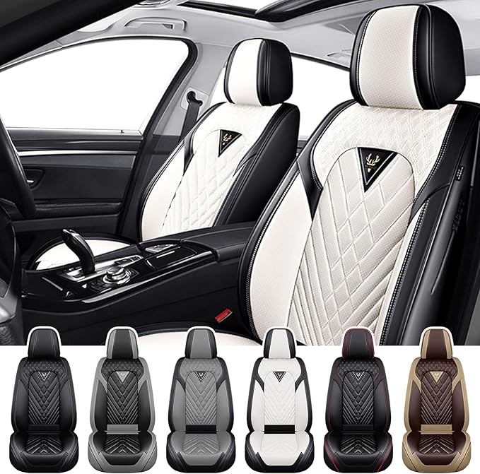 Truck Seat Covers for Ram 1500 2009-2026, Waterproof Premium Leather Full Coverage Car Seat Cover, Muscle Sport Style Auto Interior Seat Cover Sets (Front Set/Black White)