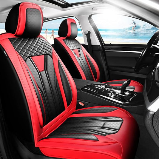 Fit HRV Car Seat Covers Compatible with Honda HRV 2016-2025 2026, Premium Leather Breathable, Wear Resistant, Airbag Compatible, All-Weather Protection & Full Coverage, Full Set Red&Black