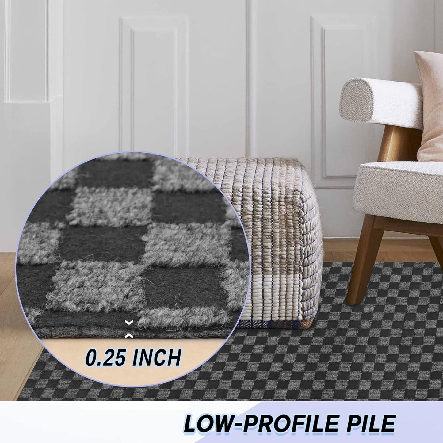 Custom Size Backed Non-Slip Area Rugs Runner, Easy Clean, Waterproof Runner Rugs for Hallway Entryway, Kitchen, Laundry, 2FT x 46FT, Gray Checkered
