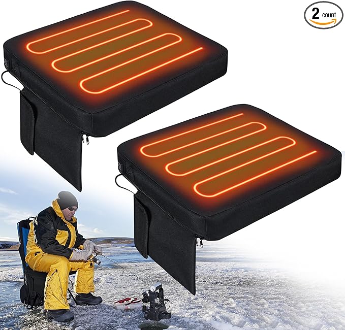 Thyle 2 Pcs Portable Heated Seat Cushion Backless Stadium Seat Pad Waterproof Chair Pad No Back USB Power with 3 Level Adjustable Temperature for Sports Camping Fishing Home Outdoor, No Power Bank