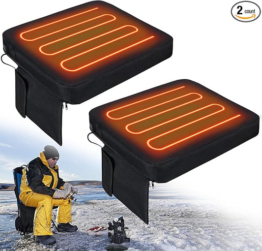 Thyle 2 Pcs Portable Heated Seat Cushion Backless Stadium Seat Pad Waterproof Chair Pad No Back USB Power with 3 Level Adjustable Temperature for Sports Camping Fishing Home Outdoor, No Power Bank