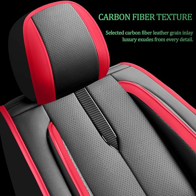 Fit Ridgeline Car Seat Covers for Honda Ridgeline 2007-2025 2026-Upgraded Premium Waterproof & Breathable Leather,Airbag Compatible,All-Weather Seat Cushion Protector,Full Set,Black-Red