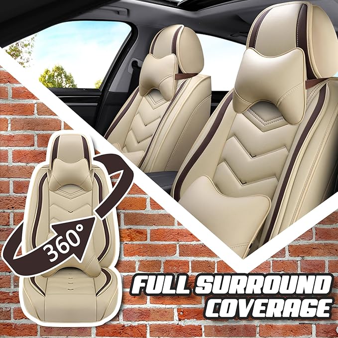 Car Seat Covers for Fiat 500 2012-2019, Premium Nappa Leather Car Seat Cover, Stylish Sport Seat Covers， Automobile Seat Cover Sets.(Luxury 2 Seats/Beige)