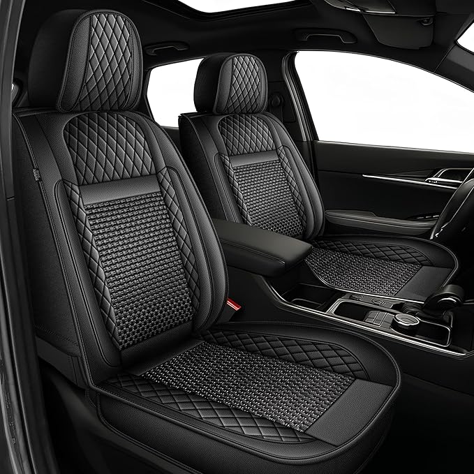 TTX LIGHTING for Chevy Trailblazer 2021-2026 Car Seat Covers, Breathable Ice Silk & Leather Seat Protector, Cool & Anti-Sweat for Long Driving, Airbag Compatible, 2 Front Seats (Black)