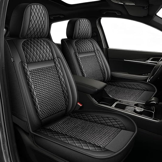 TTX LIGHTING for Nissan Juke S/SV/SL 2011-2017 Car Seat Covers, Breathable Ice Silk & Leather Seat Protector, Cool & Anti-Sweat for Long Driving, Airbag Compatible, 5 Seats Full Set (Black)