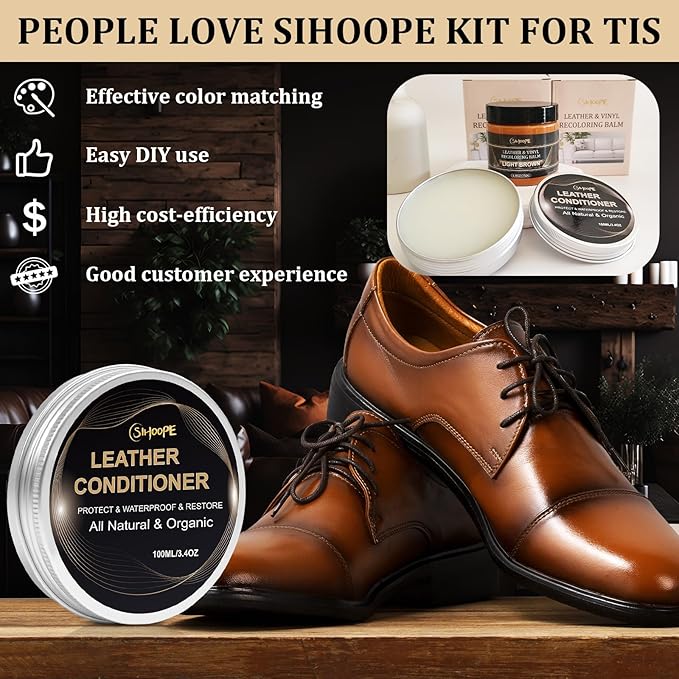 8.8oz Leather Recoloring Balm with 100ml Mink Oil,White Leather Repair Kit for Furniture,Leather Repair Cream,Leather Scratch Repair for Car Interior,Leather Conditioner for Couch