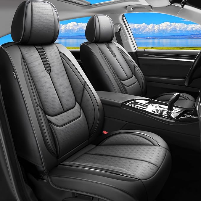 Fit Palisade Car Seat Covers for Hyundai Palisade 2000-2025 2026 -Upgraded Premium Waterproof & Breathable Leather, Airbag Compatible, All-Weather Seat Cushion Protector,2 Front/Black