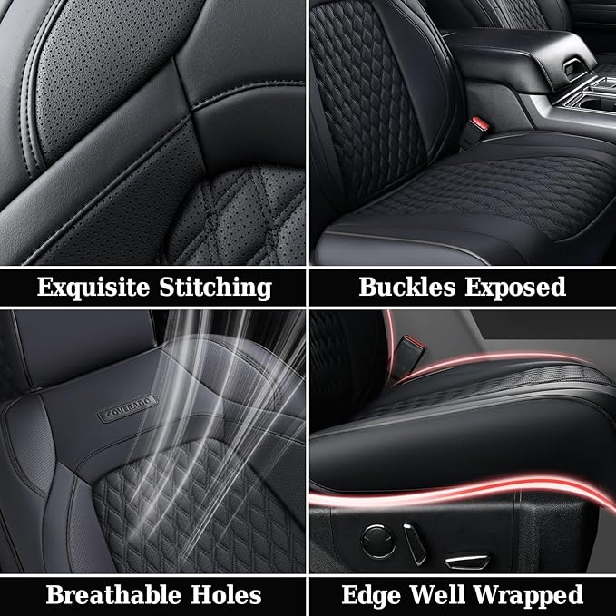Coverado Seat Covers for Jeep Wrangler, Waterproof Leather Car Front Seat Cover for Truck Pickup, Full Coverage Car Seat Cushion Protector Custom Fit for 2013-2017 Jeep Wrangler 2-Door/4-Door(Black)
