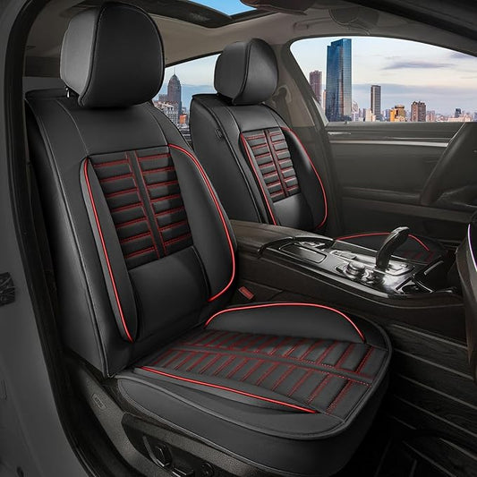 Car Seat Covers Fit for Kia Sorento 2007-2023 2024 2025 Front Set Leather Seat Covers Set with Lumbar Support Premium Automotive Cushion Protector(2 Seat, Black&Red)
