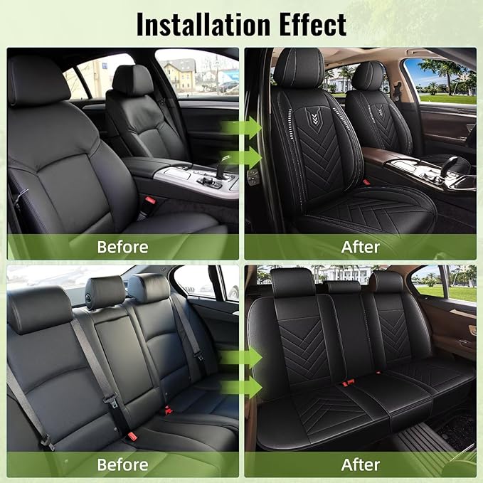 AOMSAZTO Car Seat Covers Fit for Kia Optima 2002-2020 Full Set Premium Seat Covers Waterproof Leather Automotive Seat Cushion Protector Compatible with Airbag(5 Seats,Black)