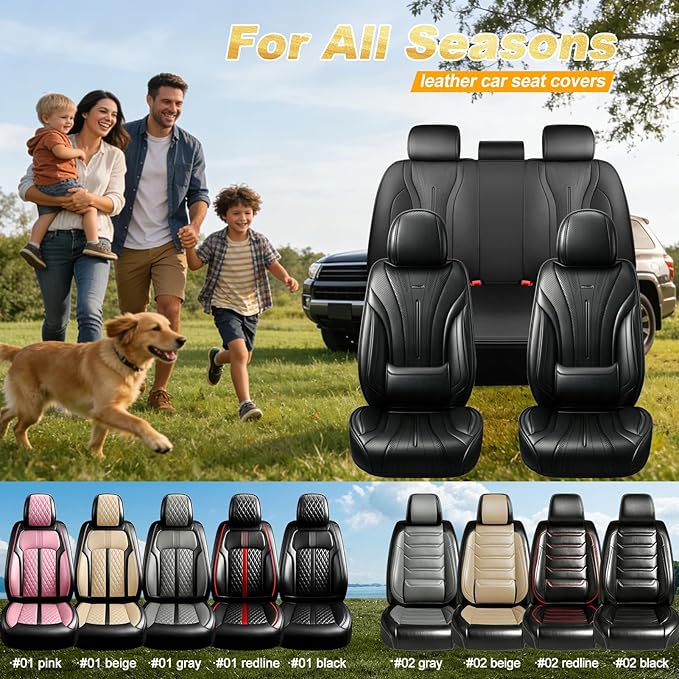 Fit Prologue Car Seat Covers for Select Honda Prologue 2024-2026 - Premium Full Coverage Leather, Airbag Compatible, Waterproof & All Weather Seat Cushion Protector, Full Set, Black