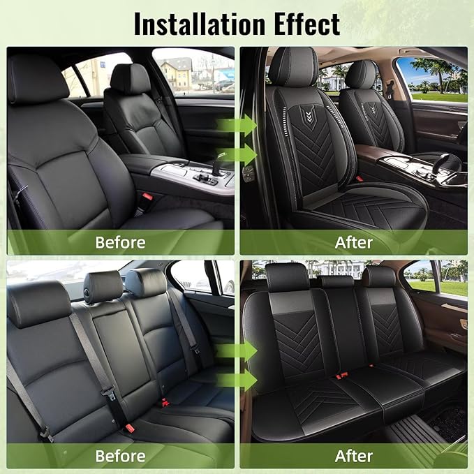 AOMSAZTO Car Seat Covers Fit for Jeep Renegade 2015-2024 2025 Full Set Premium Seat Covers Waterproof Leather Automotive Seat Cushion Protector Compatible with Airbag(5 Seats,Grey)