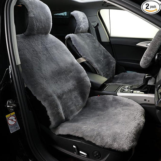 Natural Fur Sheepskin Universal car seat Covers for seat Cushion Auto Accessories,(High Grade Grey, Universal Fit Pack of 2)