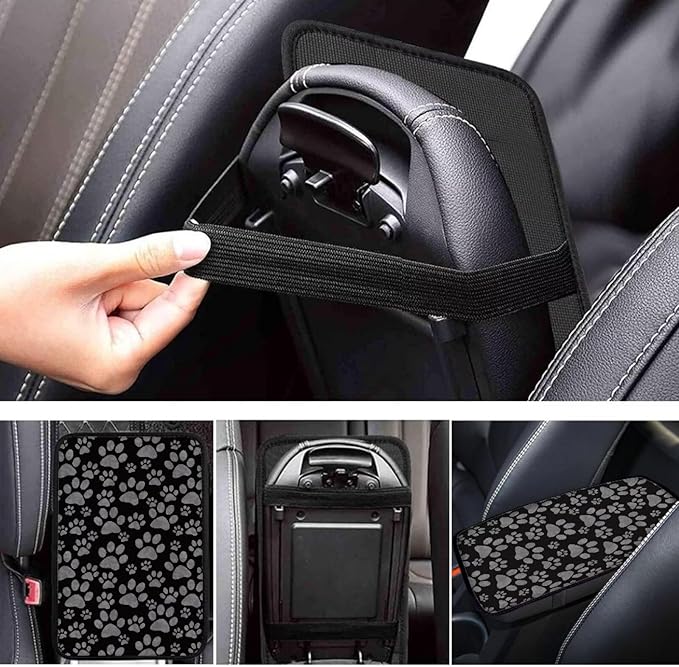 Dreaweet Dog Paw Print Car Armrest Cover for Women Car Center Console Pad Cute Car Accessories Universal Fit Armrest Cover Protector for Cars,SUV,Sedan