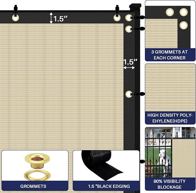 Windscreen4less Privacy Fence Screen Heavy Duty Windscreen Fencing Mesh Fabric Shade Net Cover with Brass Grommtes for Outdoor Wall Garden Yard Pool Deck, 8'x55' Beige