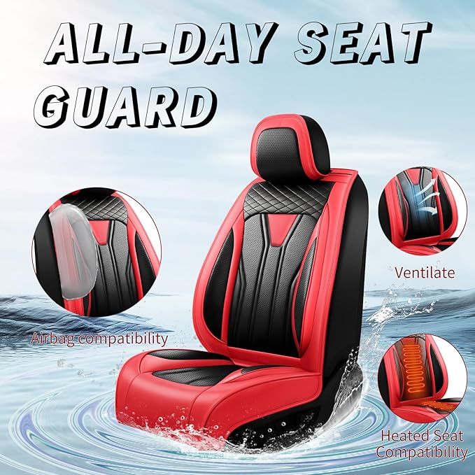 Fit HRV Car Seat Covers Compatible with Honda HRV 2016-2025 2026, Premium Leather Breathable, Wear Resistant, Airbag Compatible, All-Weather Protection & Full Coverage, Full Set Red&Black