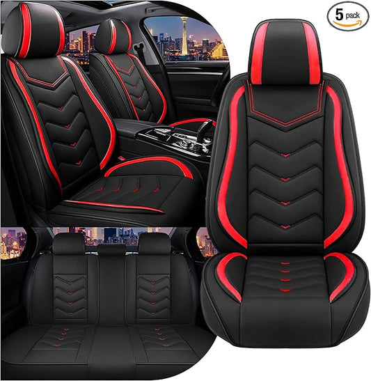 CTDS Car Seat Covers for Chevy Trax 2015-2026, Stylish Sport Seat Cover, Premium Nappa Leather Car Seat Cover. Automobile Seat Covers Sets.(Standard 5 Seats/Black Red)