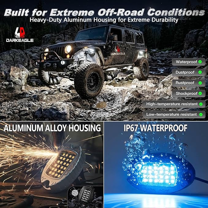 12Pods Heavy Duty Aluminum RGB LED Rock Lights for Trucks Pickup Jeep UTV ATV SXS Off-Road with APP/RF Remote, Segmented IP67 Waterproof Multicolor Underglow Accent Light 12V Plug and Play&Pre Wired