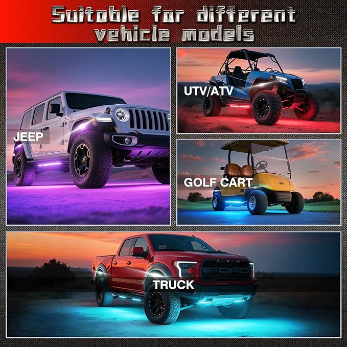 8 Pods Metal RGBW Rock Lights,LED Upgraded RGB Underglow Lights for Truck Jeeps ATV UTV Golf Cart RZR SXS Offroad,IP68 Waterproof Metal Multicolor Neon Underglow Kit with APP/RF Remote Music Mode,12V