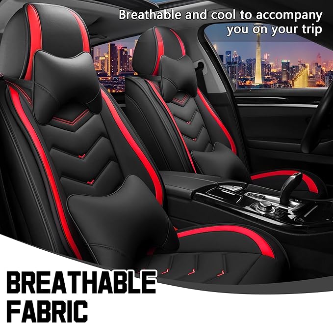 CTDS Car Seat Covers for Chevy Trax 2015-2026, Stylish Sport Seat Cover, Premium Nappa Leather Car Seat Cover. Automobile Seat Covers Sets.(Luxury 2 Seats/Black Red)
