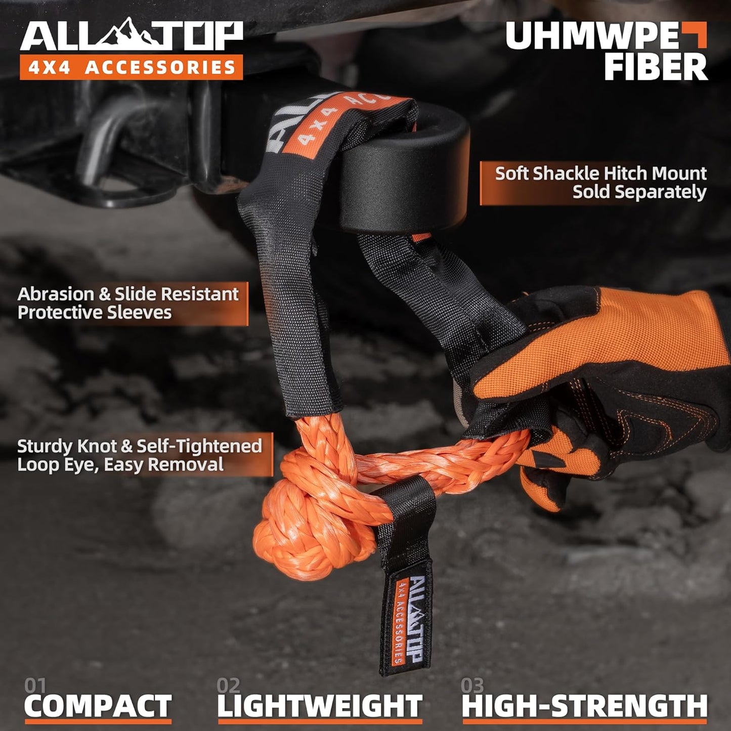 ALL-TOP Synthetic Soft Shackle & Recovery Ring Kit (2PCS 3/4in x 24in - 66200LBS Shackles + 1 Snatch Pulley Ring) for Winch Tackle Pulley System