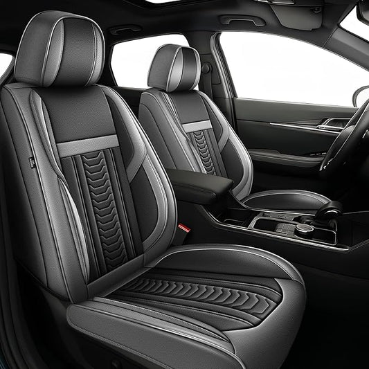 TTX LIGHTING for Kia Seltos 2021-2026 Seat Covers: Waterproof Leather Seat Protector with Airbag Compatible (2 Front Seats,Black&Gray)
