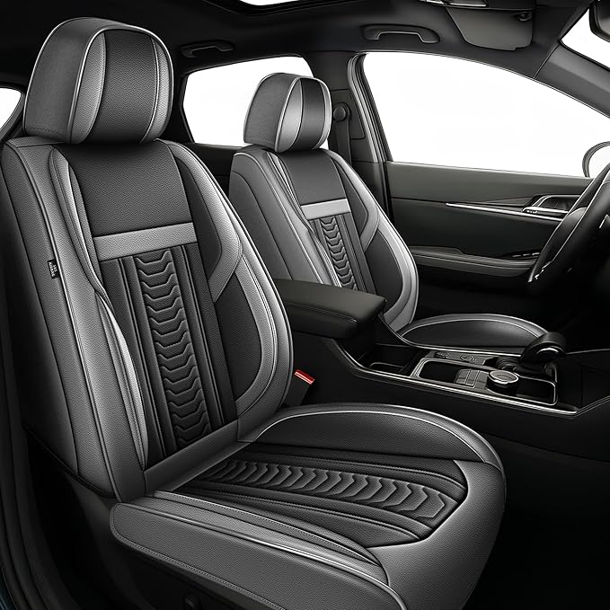 TTX LIGHTING for Honda HR-V 2016-2026 Seat Covers: Waterproof Leather Seat Protector with Airbag Compatible (2 Front Seats,Black&Gray)