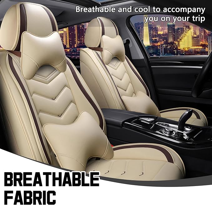 CTDS Car Seat Covers for Chevy Trax 2015-2026, Stylish Sport Seat Cover, Premium Nappa Leather Car Seat Cover. Automobile Seat Covers Sets.(Luxury 2 Seats/Beige)