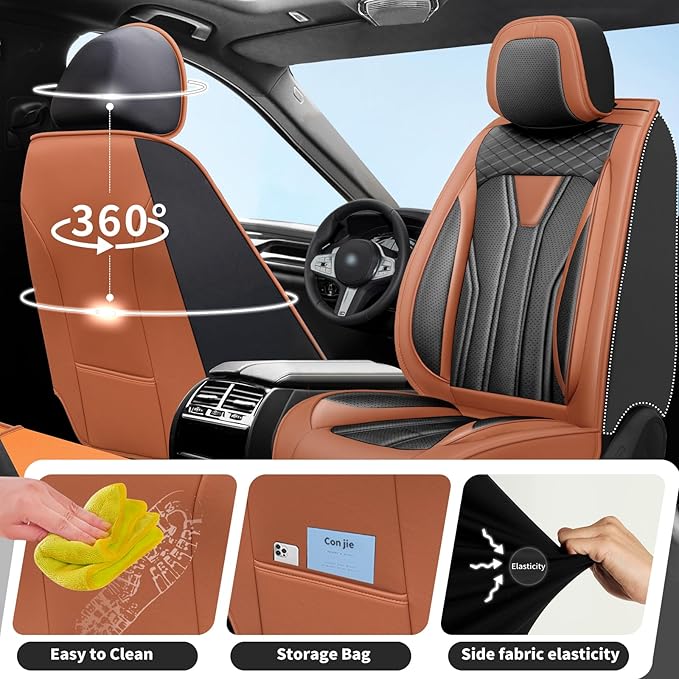 Fit Altima Car Seat Covers Compatible with Nissan Altima 2011-2025 2026 - Premium Leather， Waterproof Breathable， All-Weather Seat Cushion Protecto&Airbag Compatible (2 Front Seat Brown&Black)