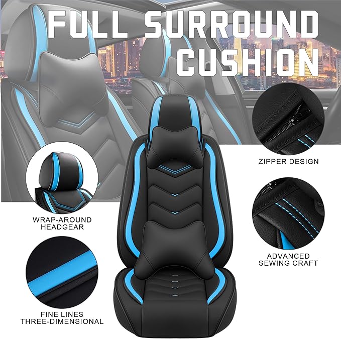 CTDS Car Seat Covers for Chevy Trax 2015-2026, Stylish Sport Seat Cover, Premium Nappa Leather Car Seat Cover. Automobile Seat Covers Sets.(Luxury 5 Seats/Black Blue)